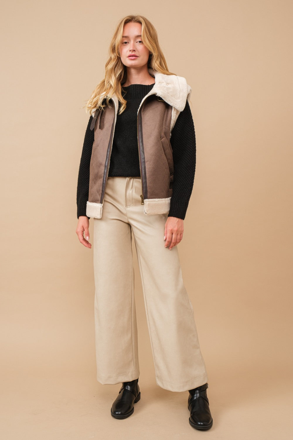 Faux leather with fleece lining vest