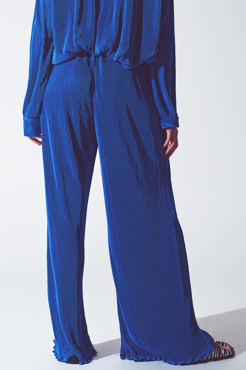 Satin pleated wide leg pants