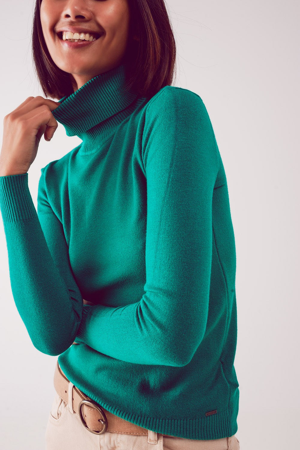 KNIT HIGH NECK JUMPER IN GREEN