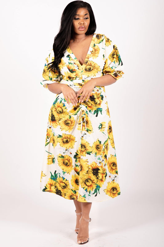 Sunflower print midi dress - Mylittlesisterskloset