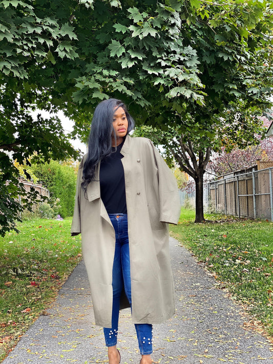 Oversized Woven Long Trench Coat - Mylittlesisterskloset