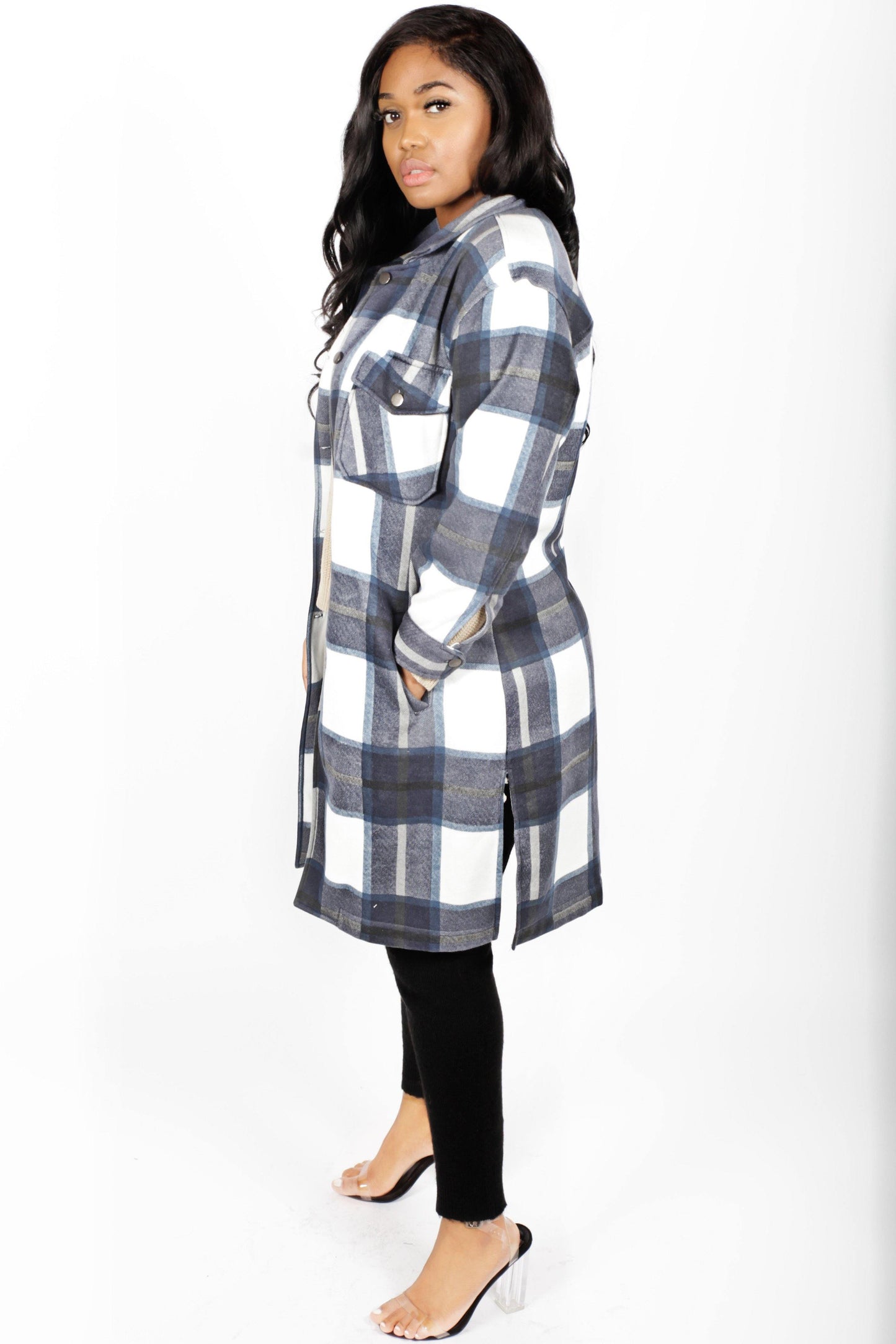 Longiligne Thick Colour Block Checked Shirt Jacket Shacket - Mylittlesisterskloset