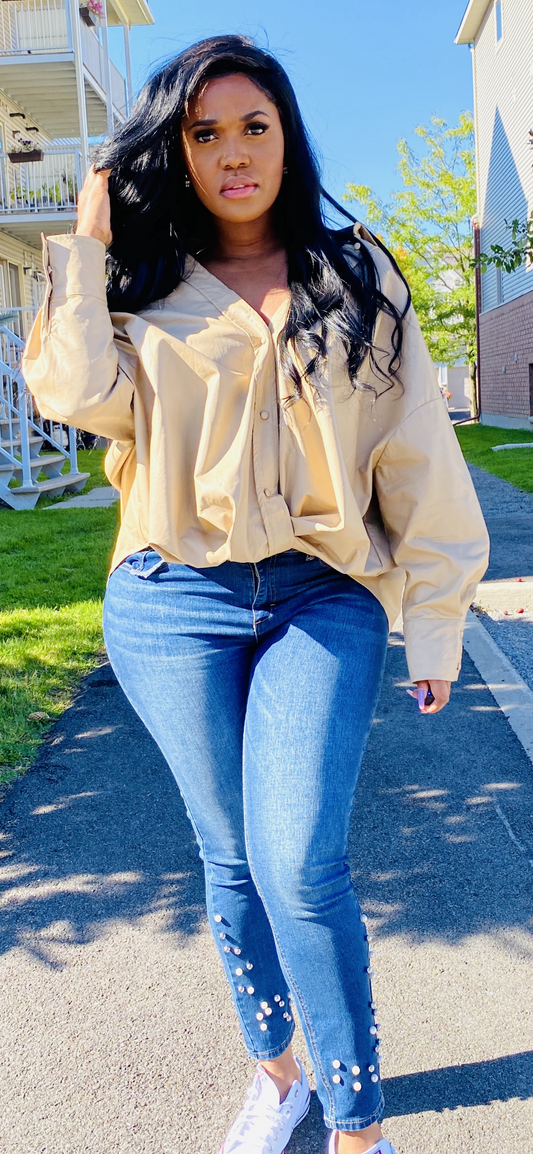 Oversized Faux Leather Shirt - Mylittlesisterskloset