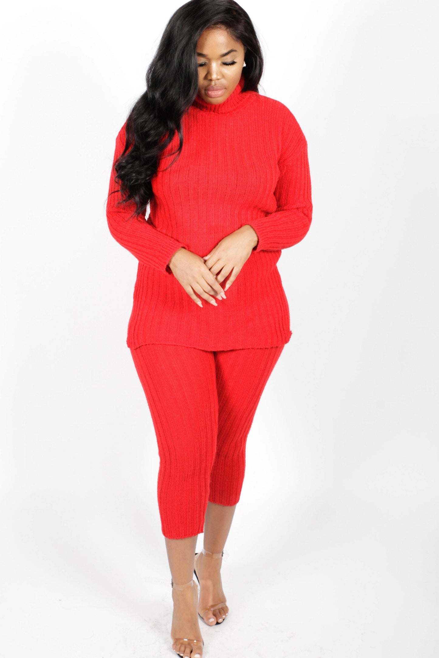 Red Polo Neck Loungewear Set - Mylittlesisterskloset