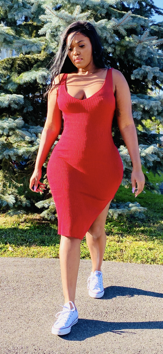 Deep V Nick Sleeveless Slit Side Bodycon Dress - Mylittlesisterskloset