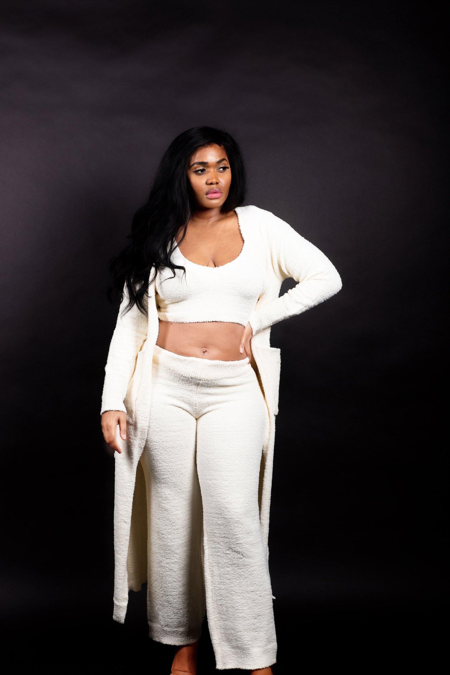 Fluffy Knit Crop Tank Top and Pants Set in Cream - Mylittlesisterskloset