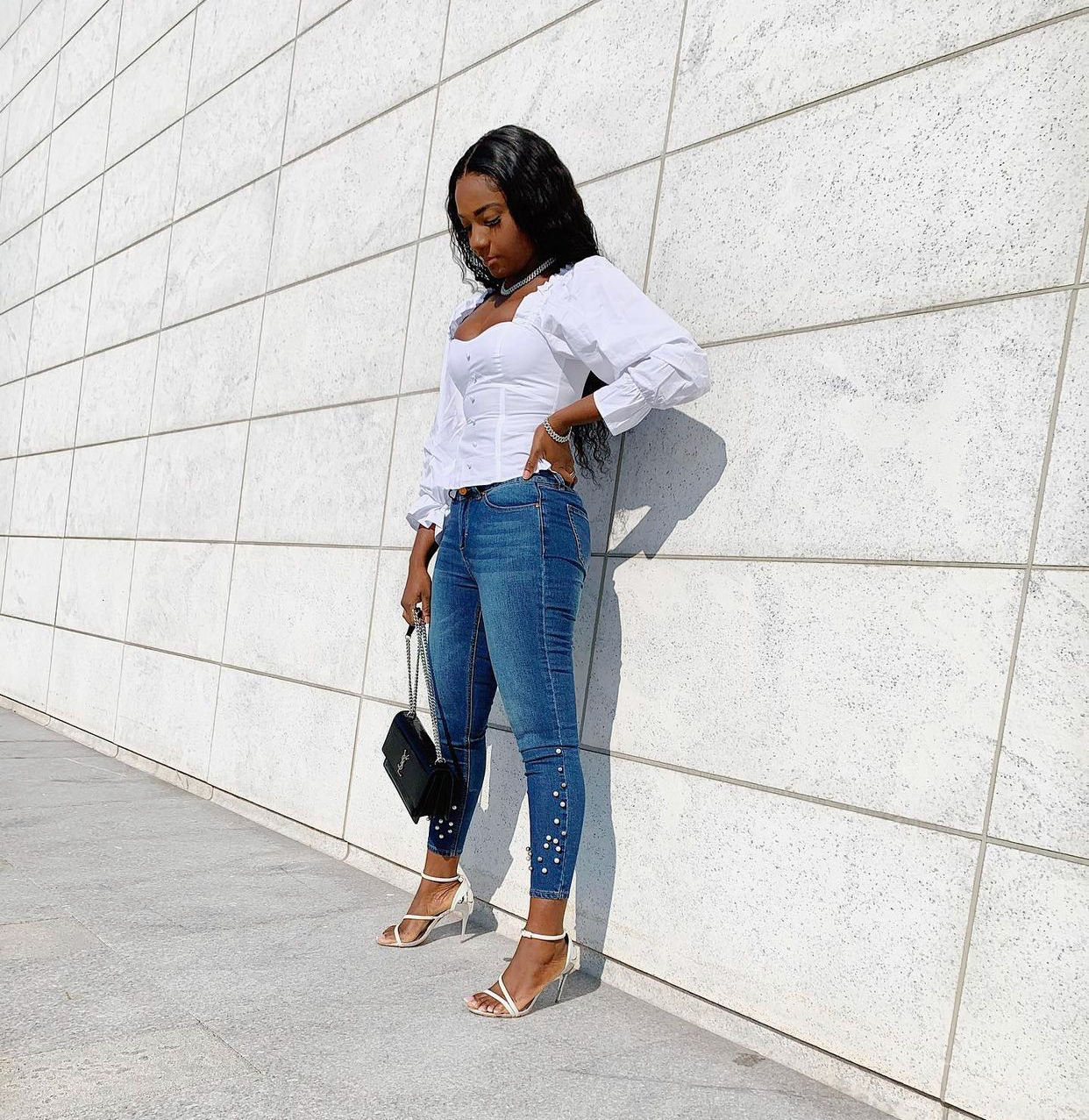 Pearl top jeans outfit