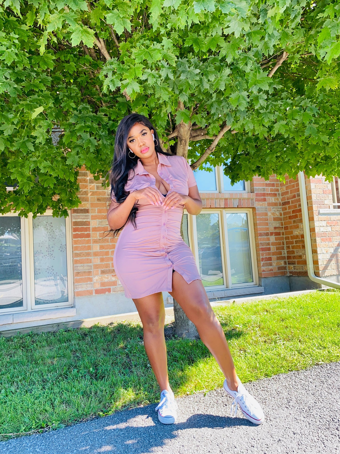 Ruched Bodycon Shirt Mini Dress