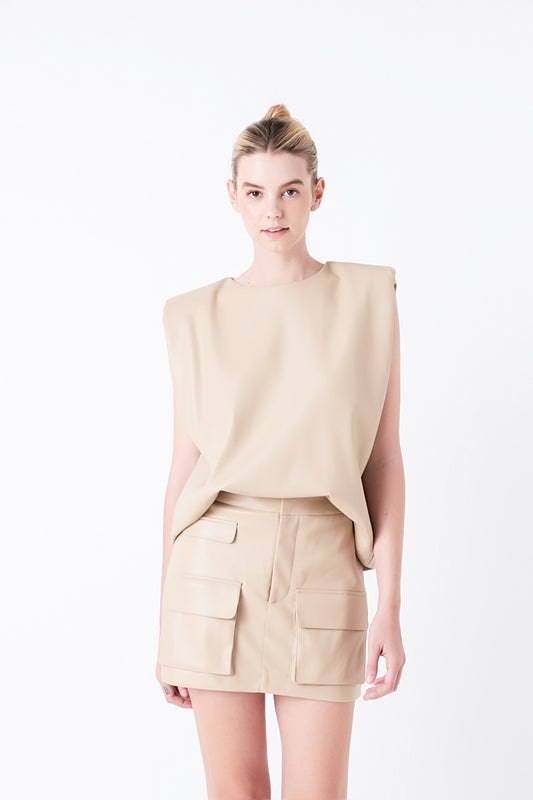 Shoulder Padded Leather Top