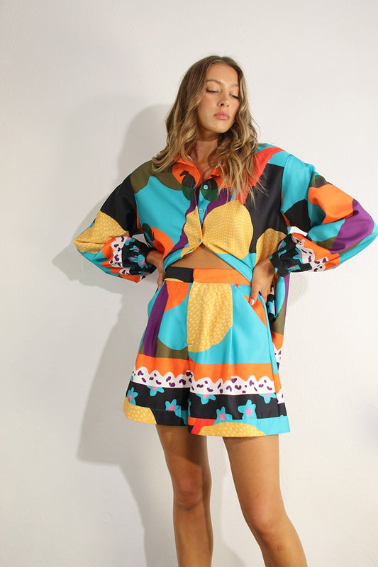 A long-sleeve button-up shirt