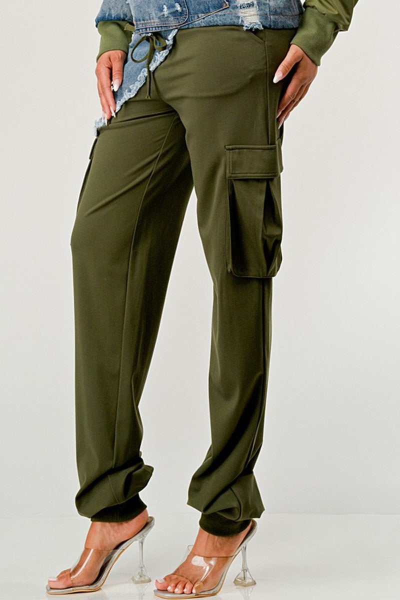 Denim Contrast Olive Trouser Pants