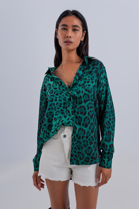LONG SLEEVE SOFT SHIRT IN GREEN ANIMAL PRINT