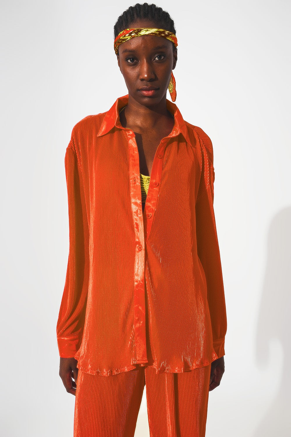 Relaxed pleated satin shirt