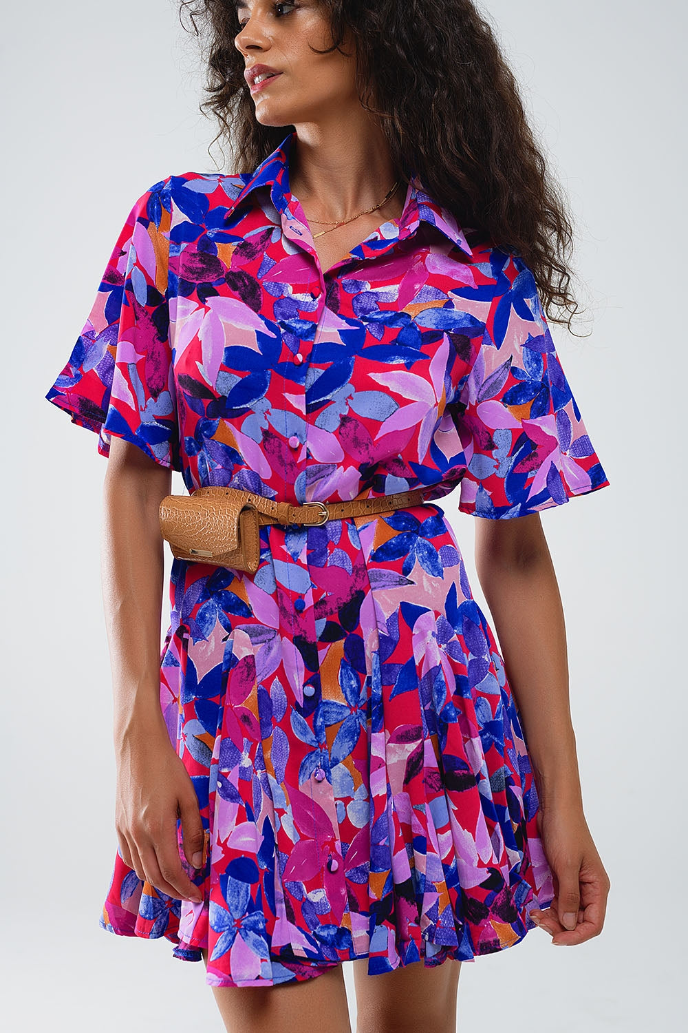 Flowy Short Shirt Dress With Abstrat Print In Fuchsia And Purple Mylittlesisterskloset Flowy Short Shirt Dress With Abstrat Print In Fuchsia And Purple Mylittlesisterskloset