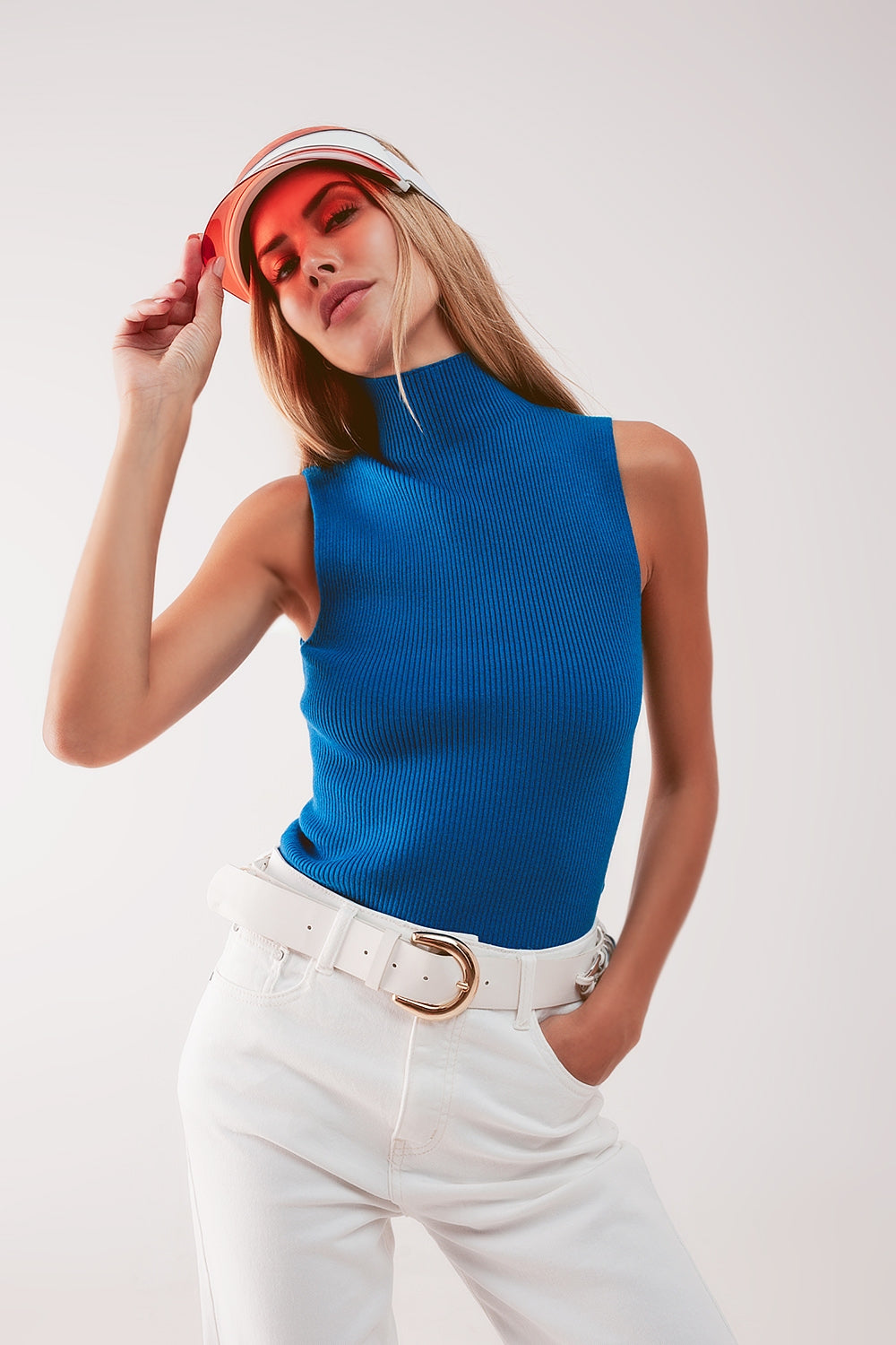 Knitted Light Blue Top Without Sleeves