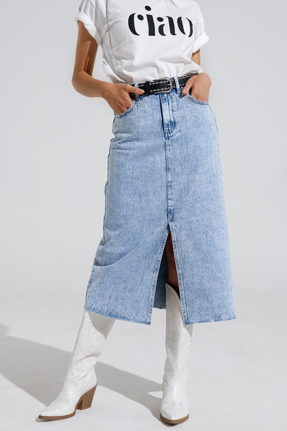 Light Denim Midi Skirt