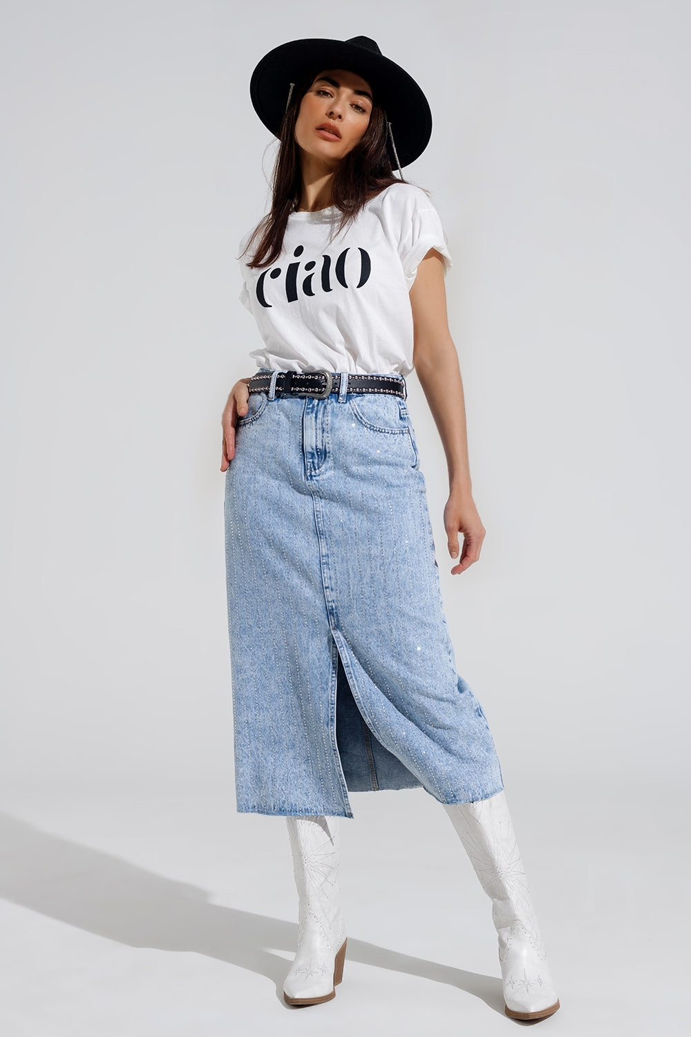 Light Denim Midi Skirt