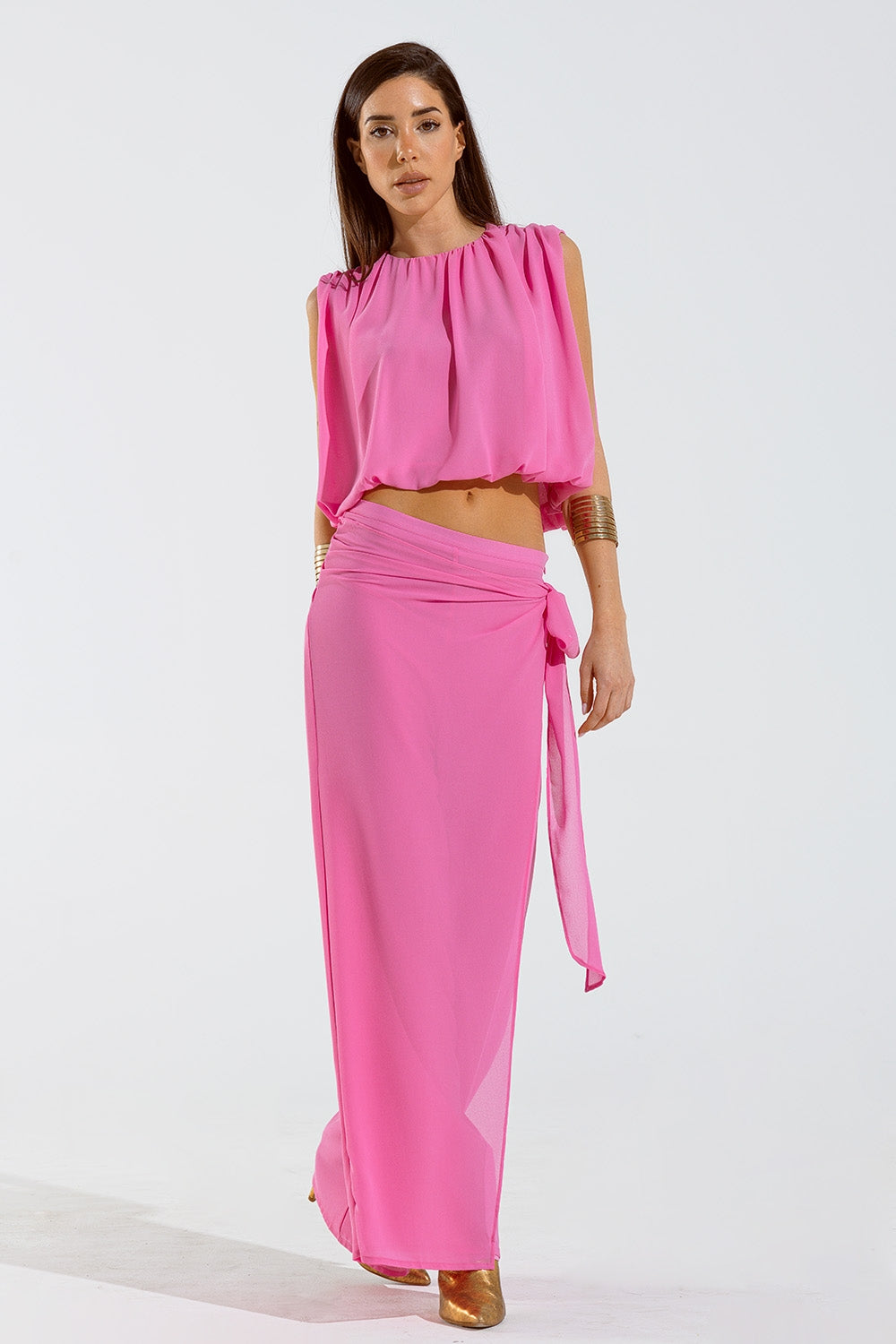 Wide Pants Overlay Skirt Tied At The Side