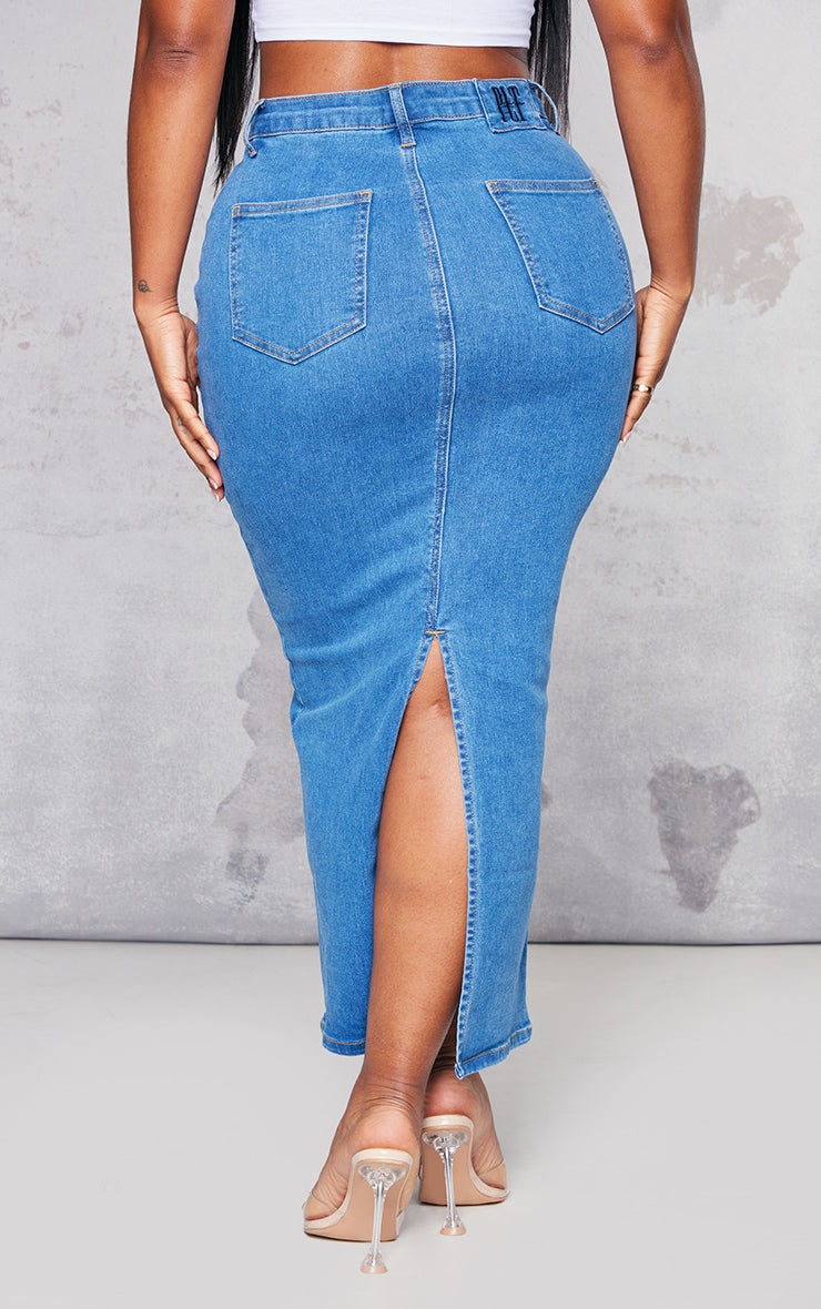 Shape Mid Blue Wash Denim Disco Midaxi Skirt