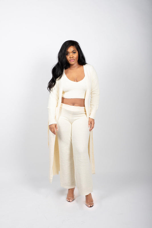 Fluffy Knit Crop Tank Top and Pants Set in Cream - Mylittlesisterskloset