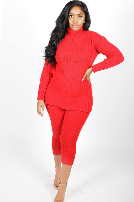 Red Polo Neck Loungewear Set - Mylittlesisterskloset