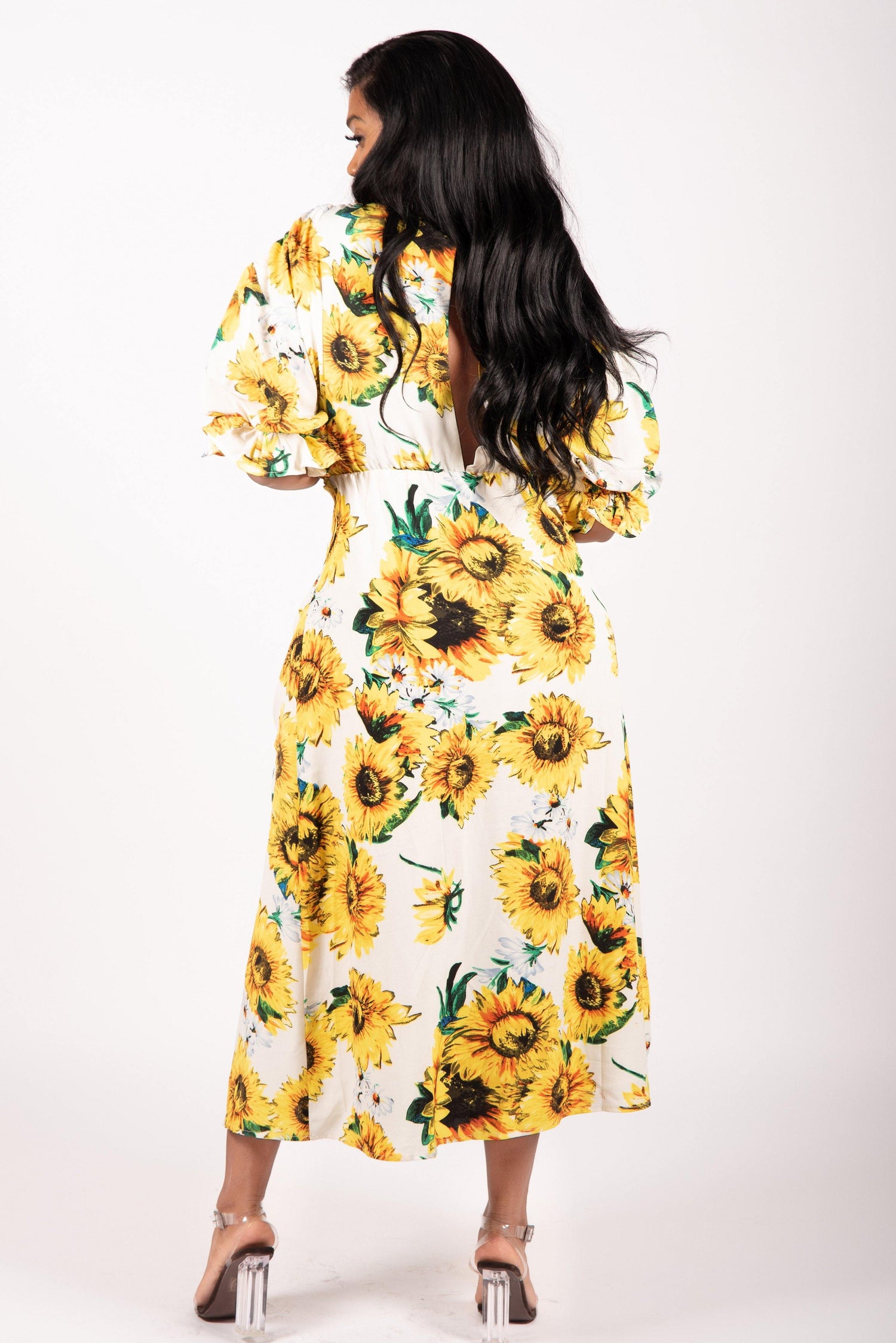 Sunflower print midi dress - Mylittlesisterskloset