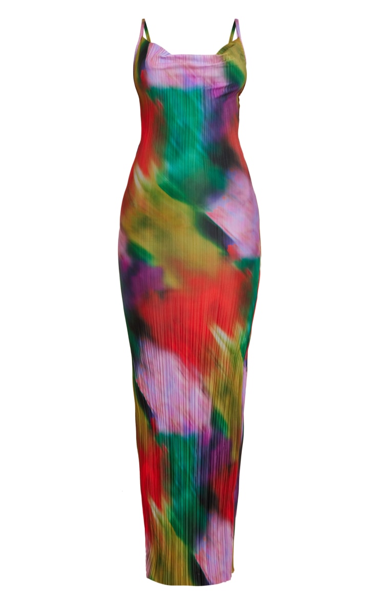 Multi Printed Plisse Strappy Maxi Dress