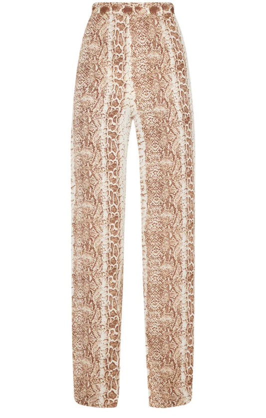 Brown Snake Print Wide Leg Pants