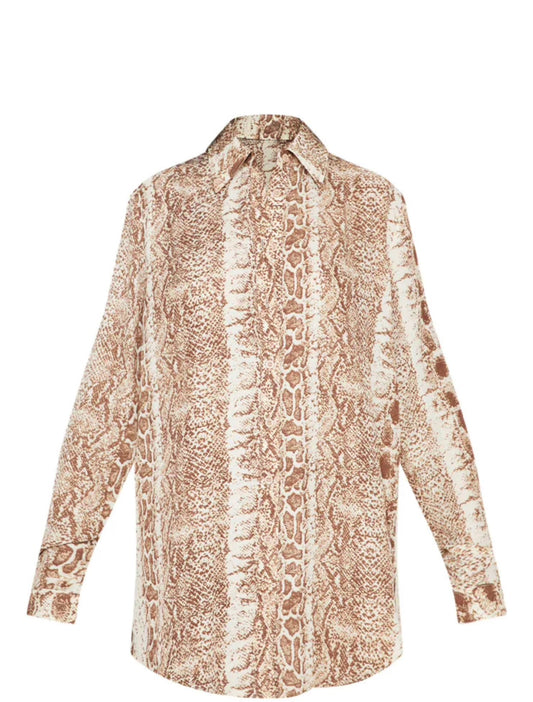 Brown Snake Print Oversized Shirt